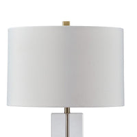 28 Inch Table Lamp, Square Crystal Candlestick Base, White Drum Shade, Gold - BM317482