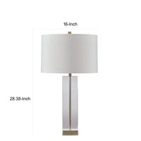 28 Inch Table Lamp, Square Crystal Candlestick Base, White Drum Shade, Gold - BM317482