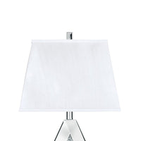 30 Inch Table Lamp, Mirrored Crystal Accent Geometric Base, Chrome, White - BM317483