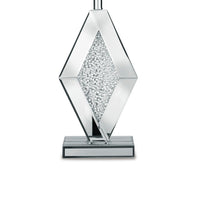 30 Inch Table Lamp, Mirrored Crystal Accent Geometric Base, Chrome, White - BM317483