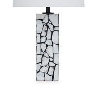 28 Inch Table Lamp, Drum Shade, Black and White Mosaic Marble Art Resin - BM317484