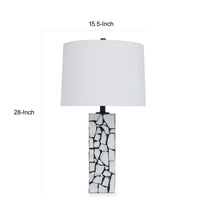 28 Inch Table Lamp, Drum Shade, Black and White Mosaic Marble Art Resin - BM317484