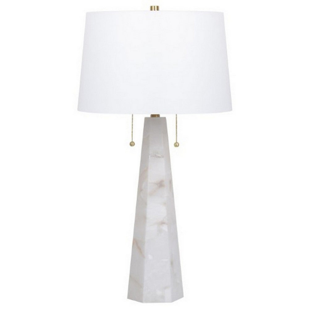 32 Inch Table Lamp, White Drum Shade, Double Pull Chain, Tapered Cone Base - BM317485