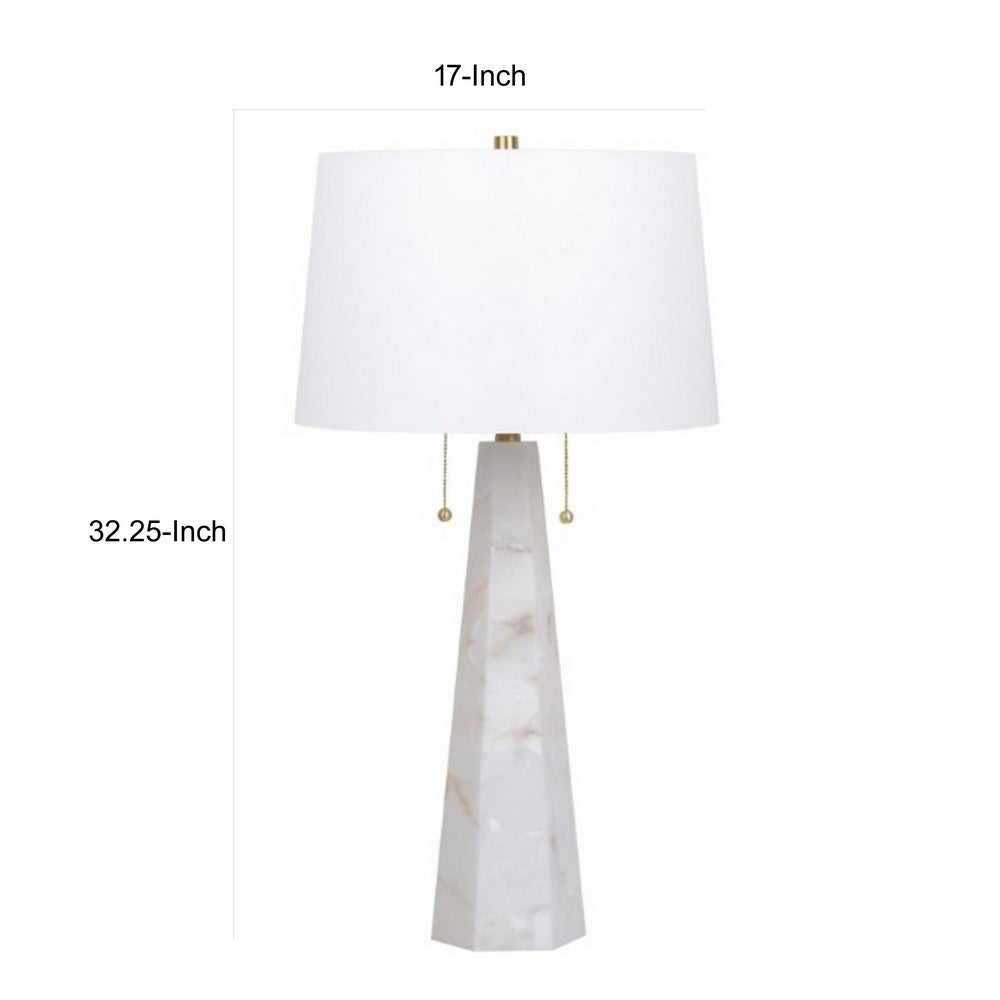 32 Inch Table Lamp, White Drum Shade, Double Pull Chain, Tapered Cone Base - BM317485