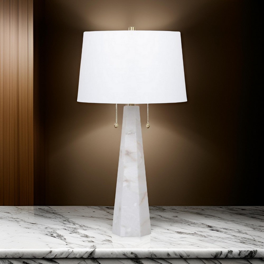 32 Inch Table Lamp, White Drum Shade, Double Pull Chain, Tapered Cone Base - BM317485