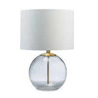 21 Inch Table Lamp, White Drum Shade, Round Clear Glass Base, Brass Metal - BM317487