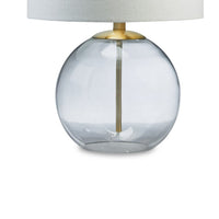 21 Inch Table Lamp, White Drum Shade, Round Clear Glass Base, Brass Metal - BM317487