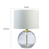 21 Inch Table Lamp, White Drum Shade, Round Clear Glass Base, Brass Metal - BM317487