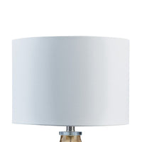 Amie 22 Inch Table Lamp, White Drum Shade, Drop Amber Glass Base, Metal - BM317488