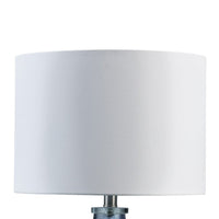 Amie 22 Inch Table Lamp, White Drum Shade Drop Style Blue Glass Base, Metal - BM317489