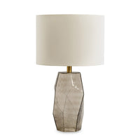 24 Inch Table Lamp, Hexagonal Textured Glass Base, Drum Shade, Gray - BM317490