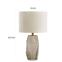 24 Inch Table Lamp, Hexagonal Textured Glass Base, Drum Shade, Gray - BM317490