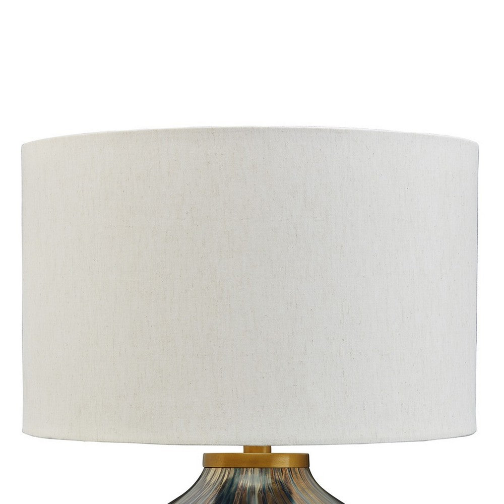 24 Inch Table Lamp, Mercury Glass Jar Base, White Drum Fabric Shade, Black - BM317491