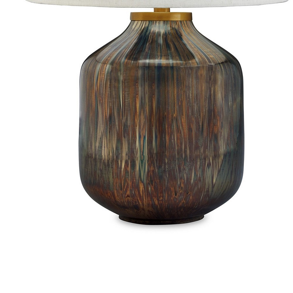 24 Inch Table Lamp, Mercury Glass Jar Base, White Drum Fabric Shade, Black - BM317491