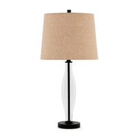 29 Inch Table Lamp Set of 2, Clear Glass Base, Cream Drum Shade, Black - BM317492