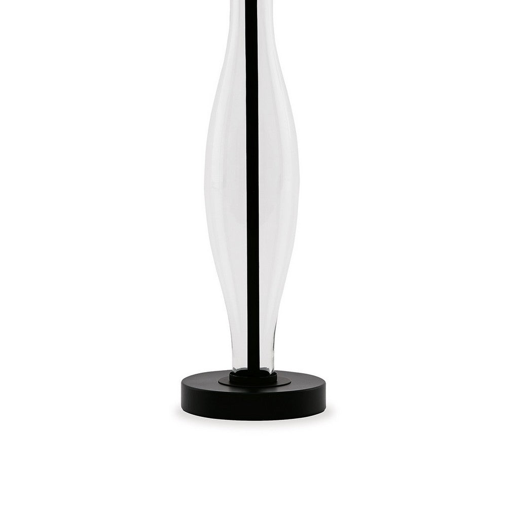 29 Inch Table Lamp Set of 2, Clear Glass Base, Cream Drum Shade, Black - BM317492