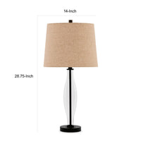 29 Inch Table Lamp Set of 2, Clear Glass Base, Cream Drum Shade, Black - BM317492