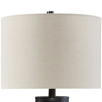 28 Inch Table Lamp, Brown Carved Frosted Glass, White Drum Fabric Shade - BM317493