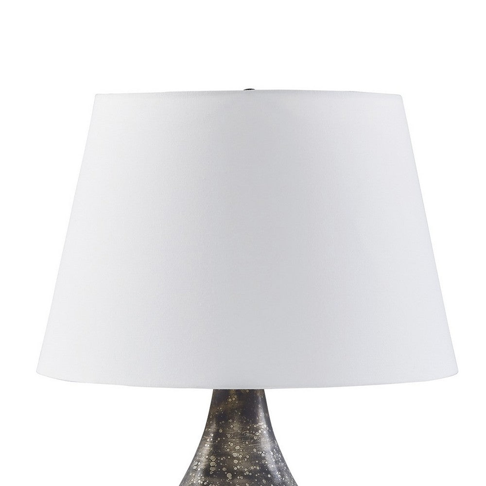 28 Inch Table Lamp, Tapered Gray Mercury Glass Urn Base, White Empire Shade - BM317494