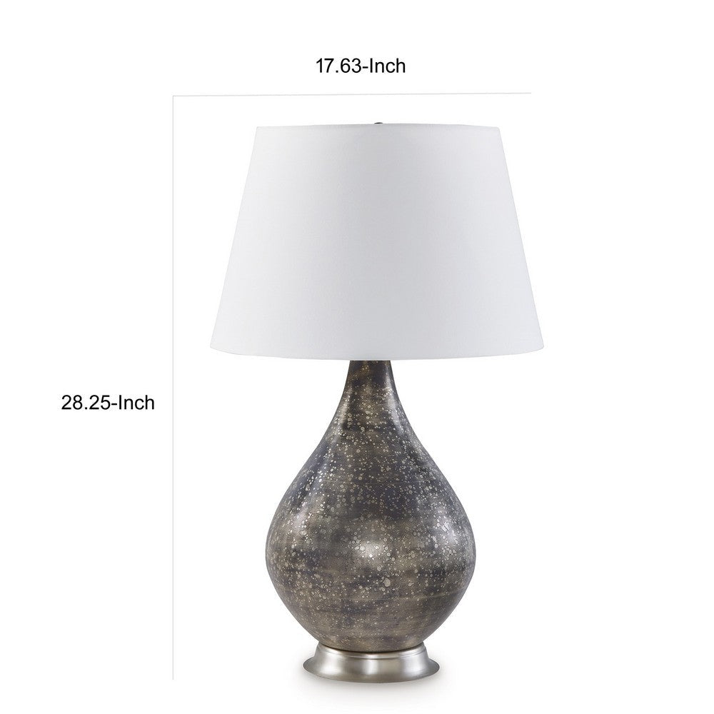 28 Inch Table Lamp, Tapered Gray Mercury Glass Urn Base, White Empire Shade - BM317494