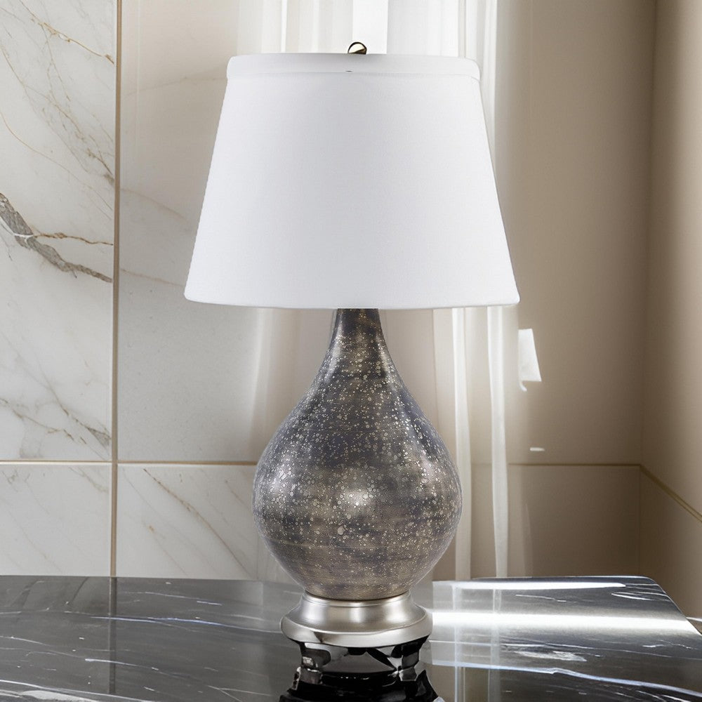 28 Inch Table Lamp, Tapered Gray Mercury Glass Urn Base, White Empire Shade - BM317494