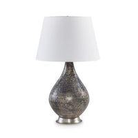 28 Inch Table Lamp, Tapered Gray Mercury Glass Urn Base, White Empire Shade - BM317494