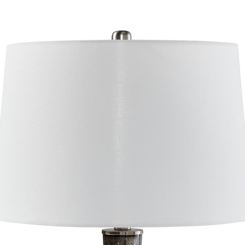 26 Inch Table Lamp, Tall Black Round Glass Base, White Drum Fabric Shade - BM317495