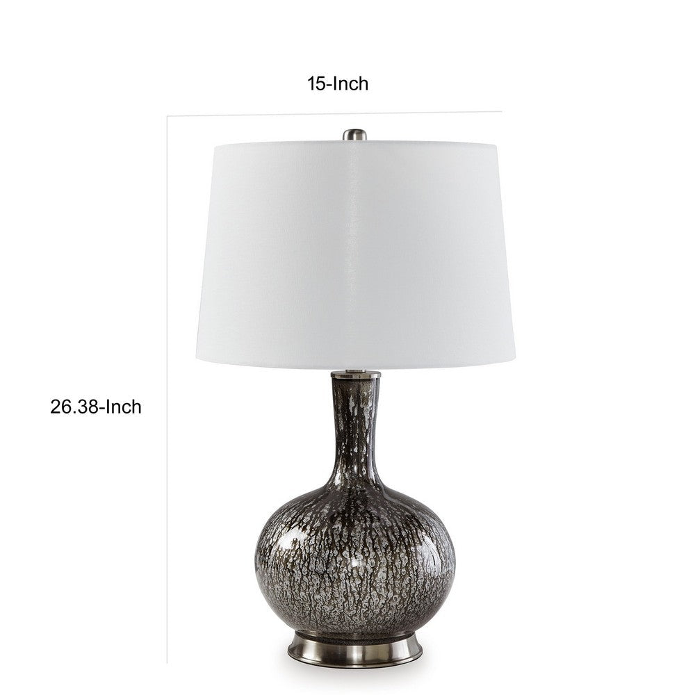 26 Inch Table Lamp, Tall Black Round Glass Base, White Drum Fabric Shade - BM317495