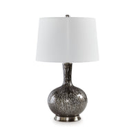 26 Inch Table Lamp, Tall Black Round Glass Base, White Drum Fabric Shade - BM317495