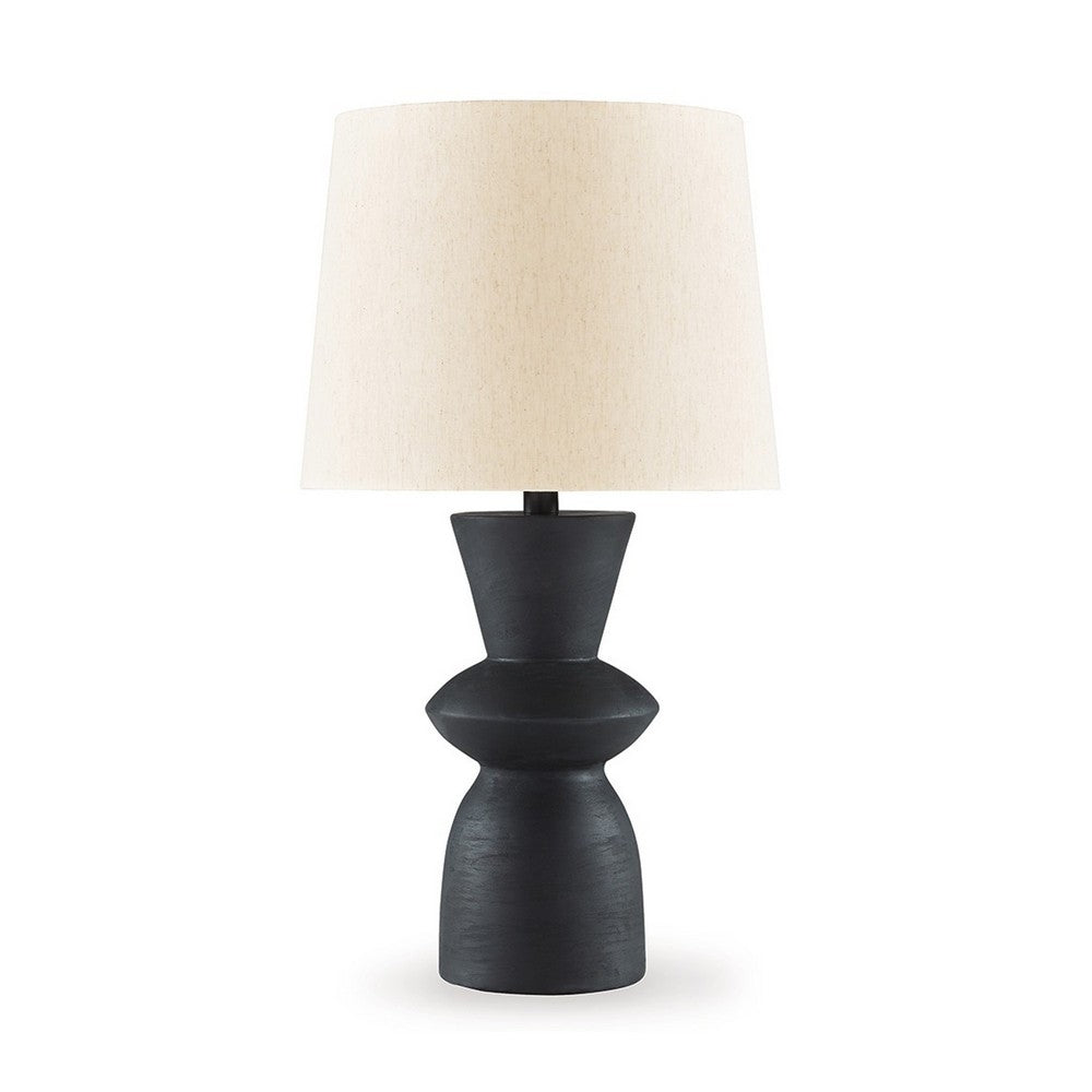 25 Inch Table Lamp Set of 2, Black Sculptural Solid Base, Drum Hardback - BM317499