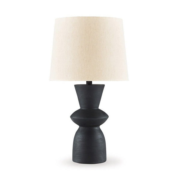 25 Inch Table Lamp Set of 2, Black Sculptural Solid Base, Drum Hardback - BM317499