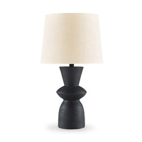 25 Inch Table Lamp Set of 2, Black Sculptural Solid Base, Drum Hardback - BM317499