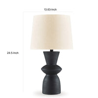 25 Inch Table Lamp Set of 2, Black Sculptural Solid Base, Drum Hardback - BM317499