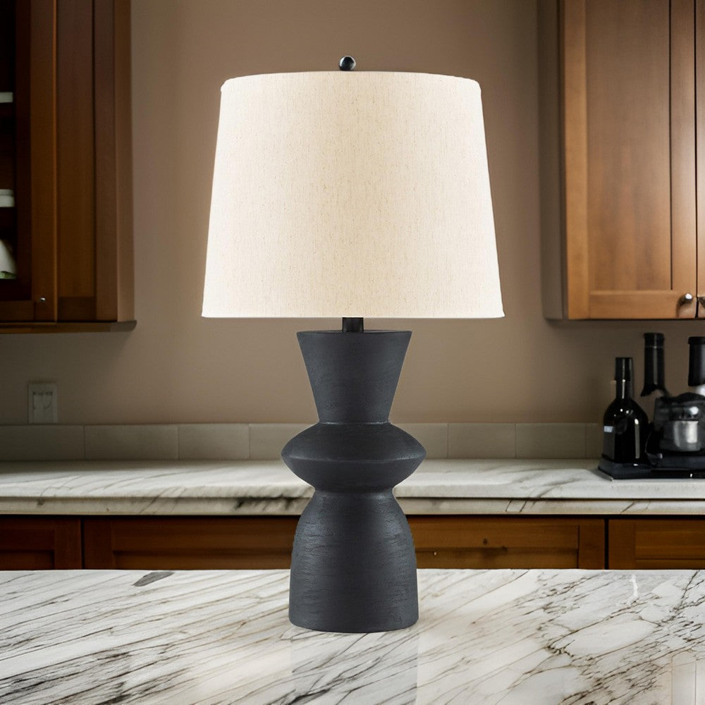 25 Inch Table Lamp Set of 2, Black Sculptural Solid Base, Drum Hardback - BM317499