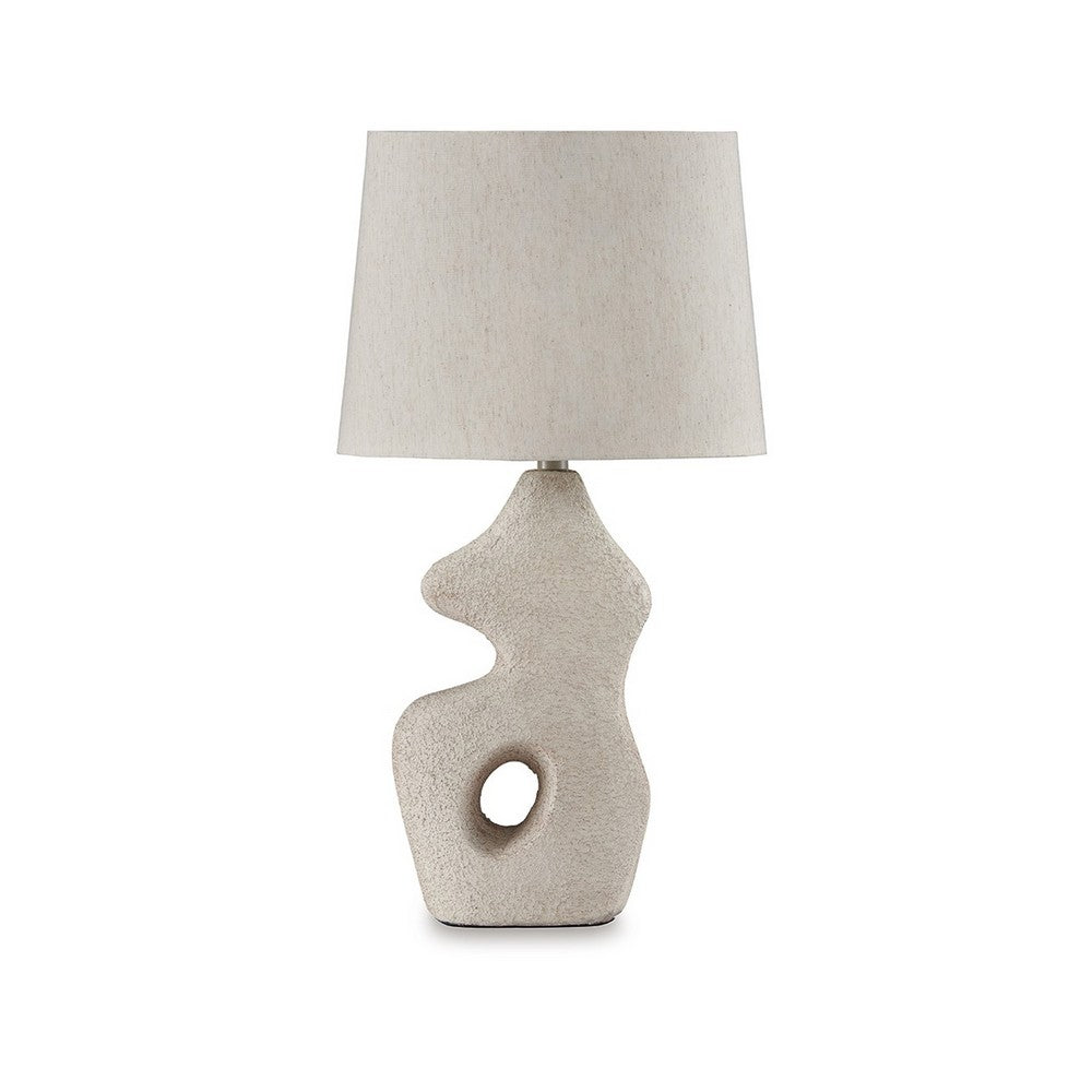 26 Inch Table Lamp Set of 2, Beige Sculptural Base, Empire Fabric Shade - BM317501