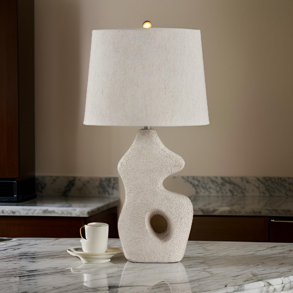 26 Inch Table Lamp Set of 2, Beige Sculptural Base, Empire Fabric Shade - BM317501