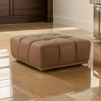 40 Inch Ottoman, Square Cushioned Tufted Seat, Brown Genuine Leather - BM317502