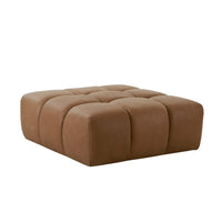 40 Inch Ottoman, Square Cushioned Tufted Seat, Brown Genuine Leather - BM317502