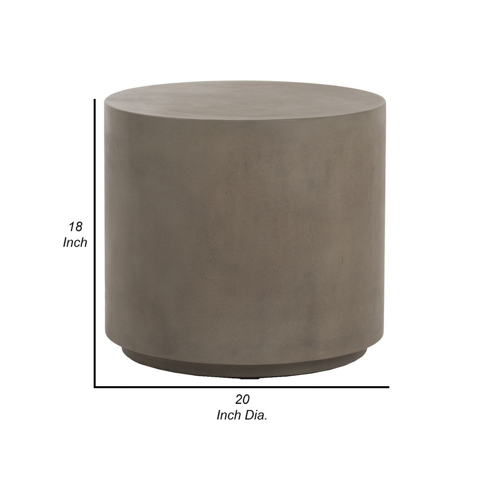 20 Inch Side End Table, Fiber Reinforced Gray Concrete, Modern Round  - BM317503