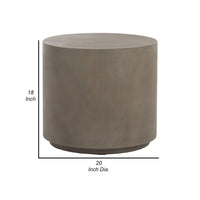 20 Inch Side End Table, Fiber Reinforced Gray Concrete, Modern Round  - BM317503