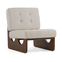 27 Inch Accent Chair, Cushioned Tufted Back, Open Panel Frame, Beige, Brown - BM317507