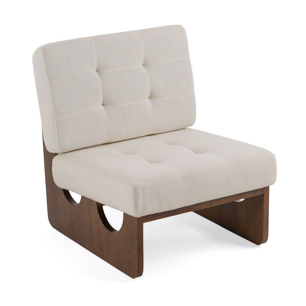 27 Inch Accent Chair, Cushioned Tufted Back, Open Panel Frame, Beige, Brown - BM317507