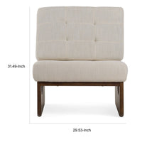 27 Inch Accent Chair, Cushioned Tufted Back, Open Panel Frame, Beige, Brown - BM317507