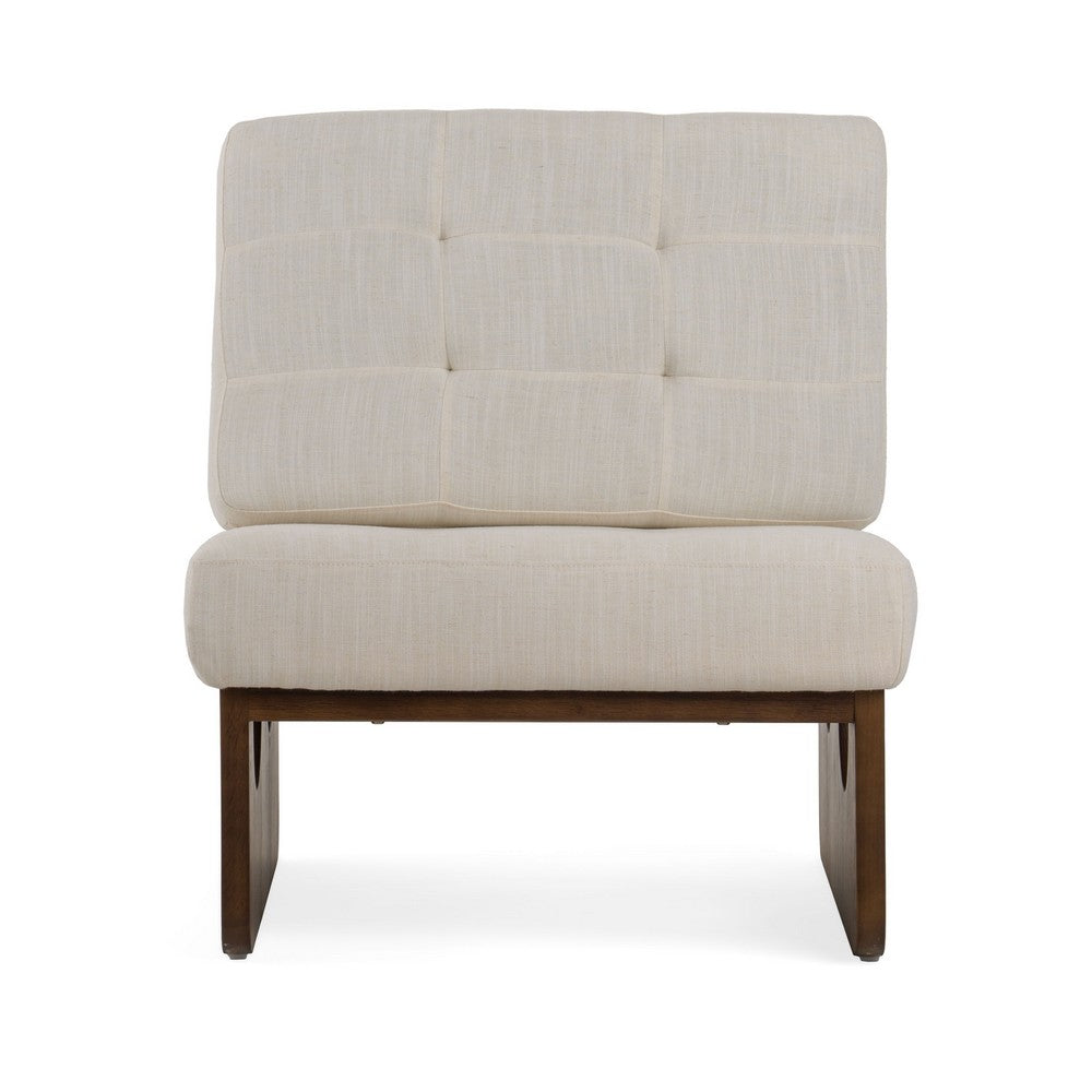 27 Inch Accent Chair, Cushioned Tufted Back, Open Panel Frame, Beige, Brown - BM317507