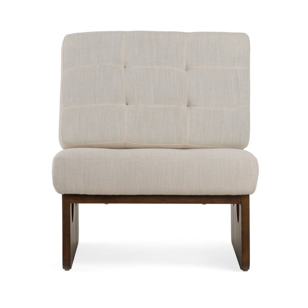 27 Inch Accent Chair, Cushioned Tufted Back, Open Panel Frame, Beige, Brown - BM317507