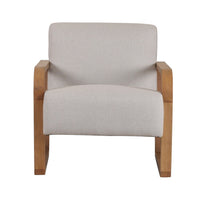 27 Inch Accent Chair, Cushioned Seat and Back, Beige Linen, Brown Wood - BM317508