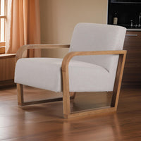 27 Inch Accent Chair, Cushioned Seat and Back, Beige Linen, Brown Wood - BM317508