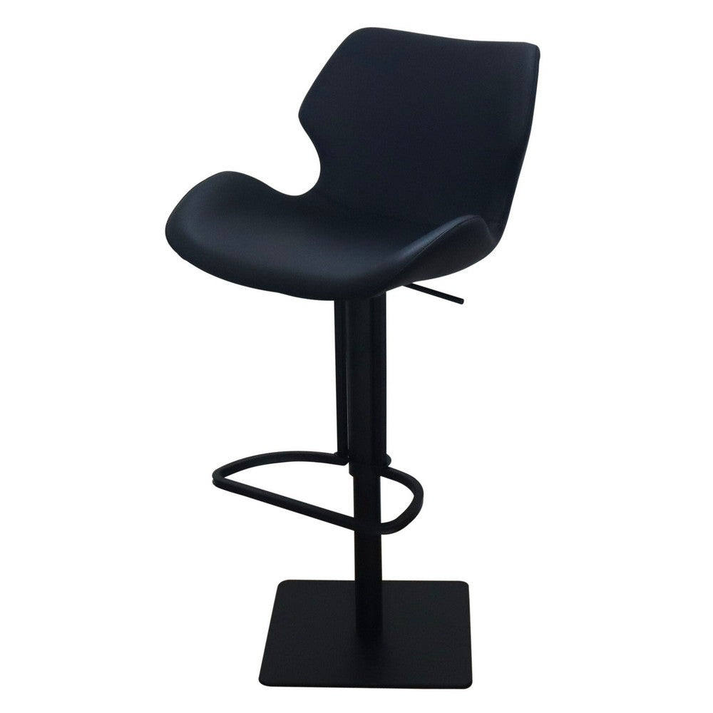 Barstool Chair, Adjustable 21-31 Inch Swivel Black Faux Leather Saddle Seat - BM317509