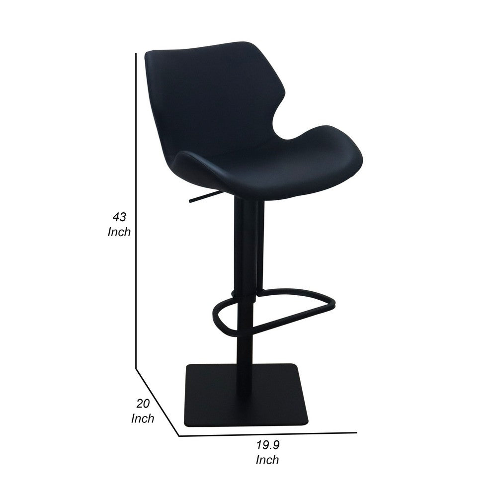 Barstool Chair, Adjustable 21-31 Inch Swivel Black Faux Leather Saddle Seat - BM317509