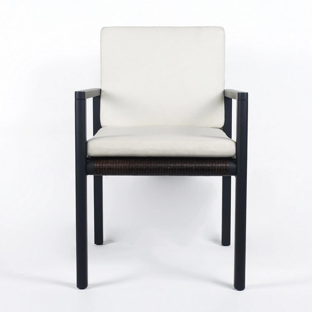 Eni Outdoor Dining Chair Set of 2, Cushioned Seat and Back, White, Black - BM317512